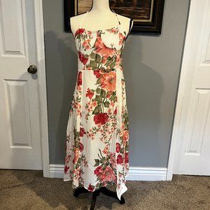 Chicwish Pink and White Floral Chiffon Dress (Size XL)